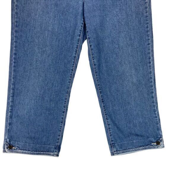 Orvis Capri Jeans Womens Sz 12 Blue Medium Wash Crop 5 Pocket Denim Button Ankle - Picture 3 of 15
